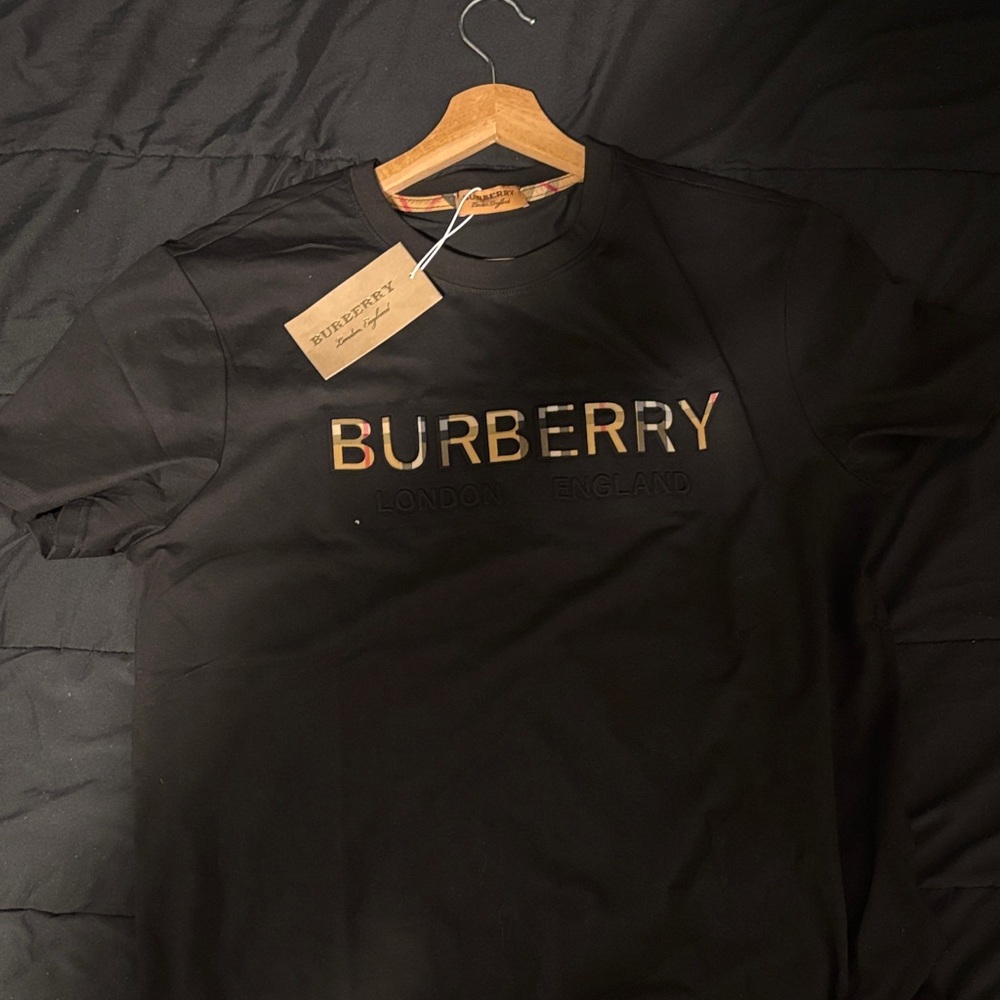 Burberry Black Tee with Gold Logo